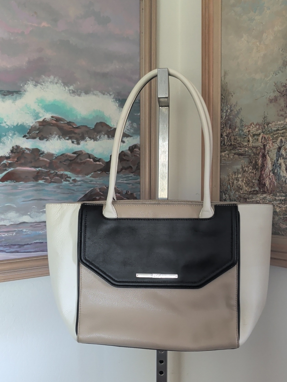 Ralph Lauren Black, Cream & Taupe Colorblock Tote